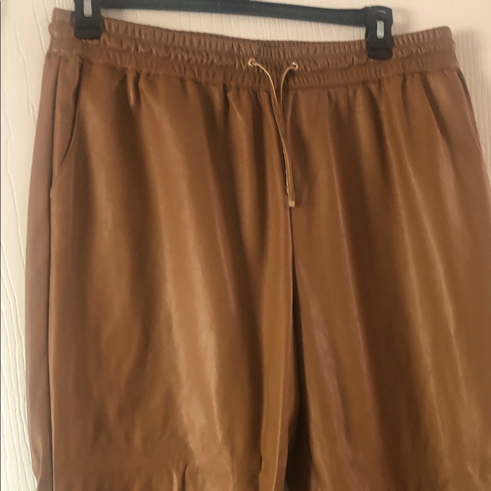 Marc New York Women Camel Pleather Brown Trousers